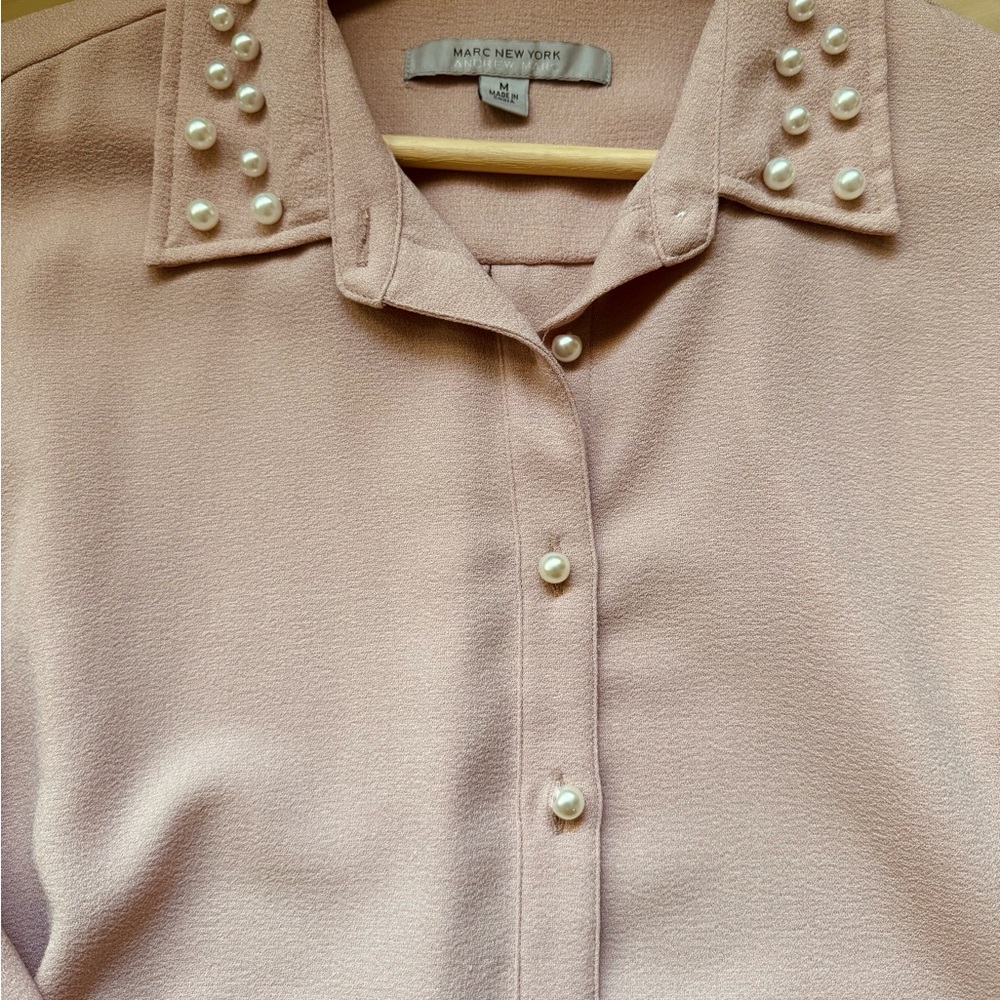 Marc New York Elegant Pink Pearl-Embellished Women's Top - Size M - Picture 3 of 7